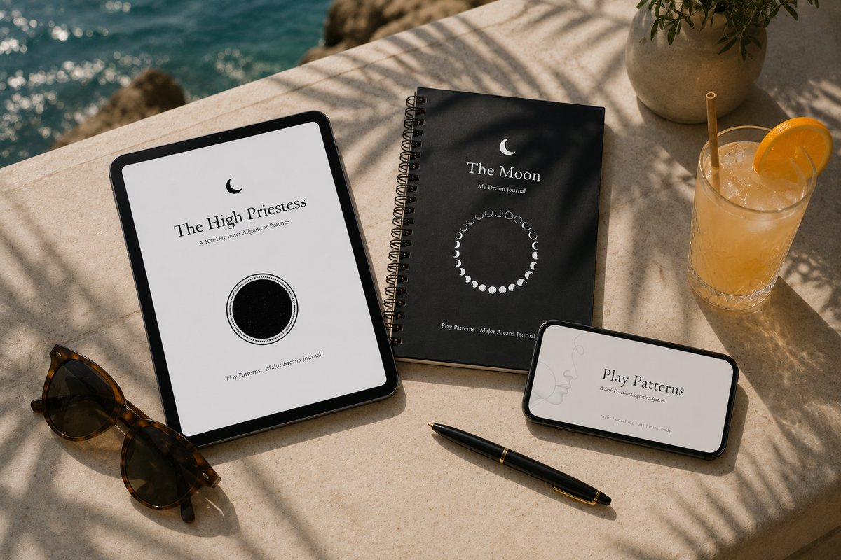 Inside preview of Play Patterns System Bundle – self-reflection prompts and tarot framework